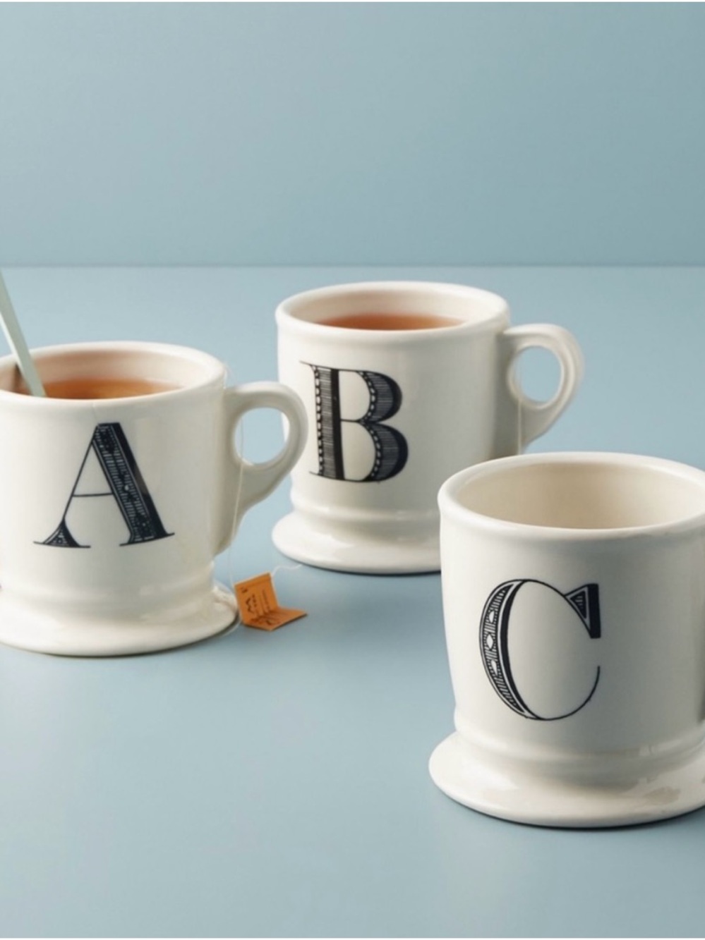 Anthropologie W Cream Ceramic Monogram Mug with Black Vintage Lettering Initial - Picture 5 of 9